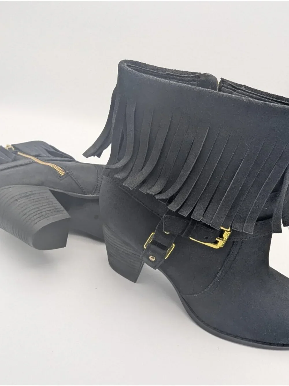 Lauren Ralph Lauren Boots Womens SZ 9B Black Suede Fringe Ankle Booties Western
